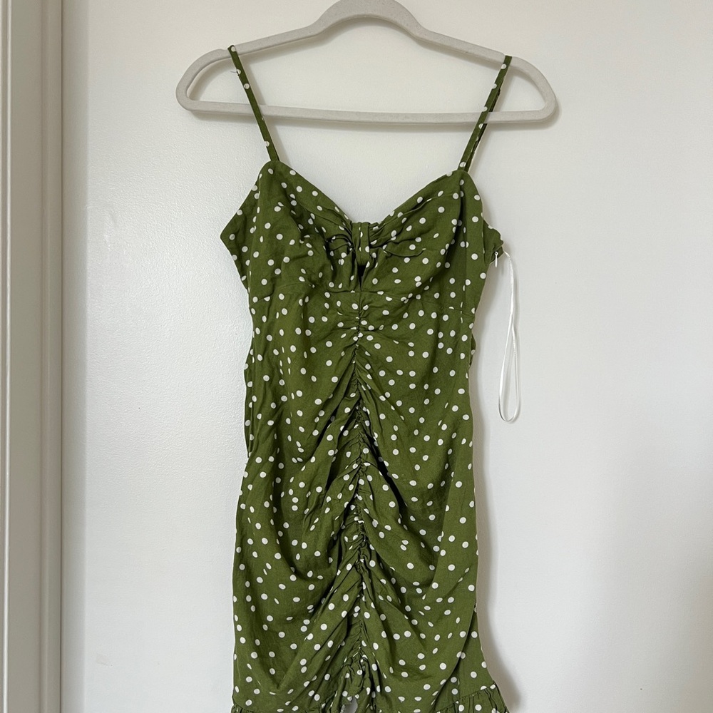 Zara Olive Green Dress with White Polka Dots